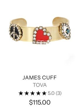 Tova James Red Heart peace and evil eye Symbol Gold Cuff Bracelet